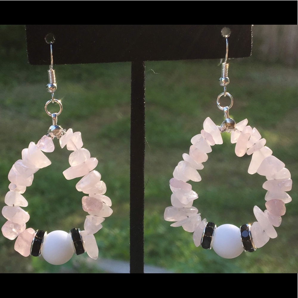 Pink Rose Quartz Hoop Earrings
